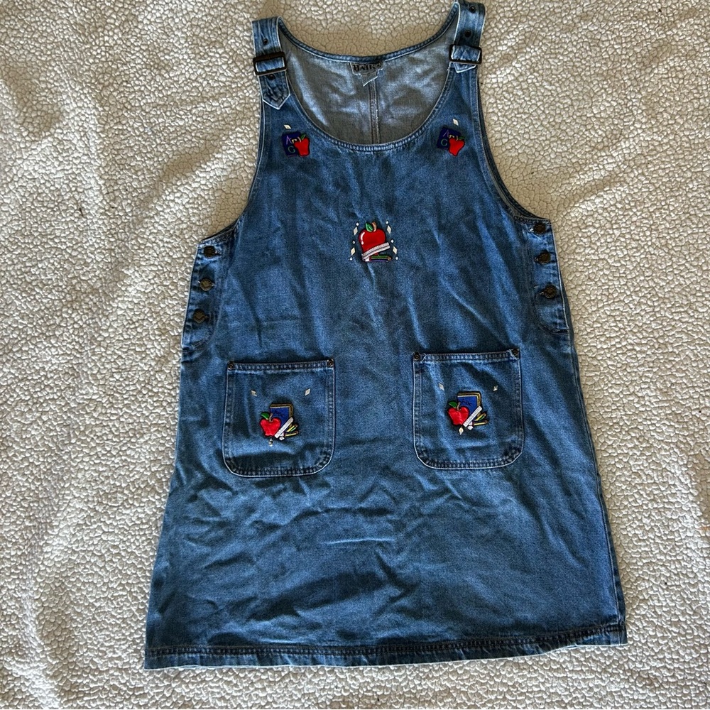 Vintage Haiks Blue Denim Overall Dress Womens XL Embroidered VTG Y2k